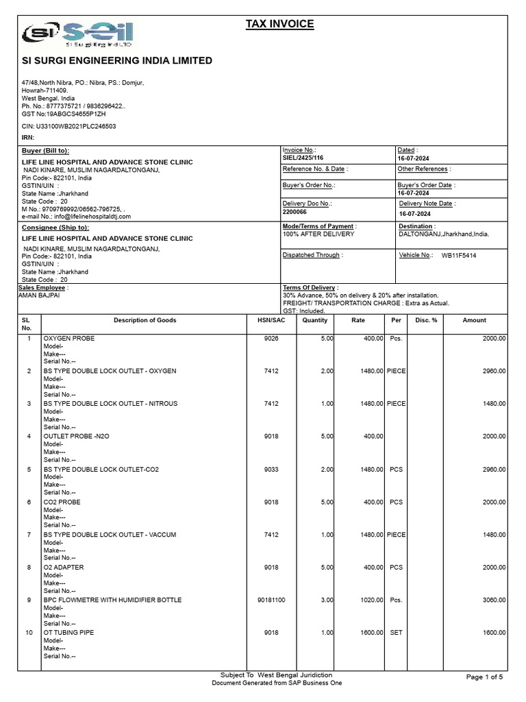 Life Line Hospital and Advance Stone Clinic-116 | PDF | Invoice