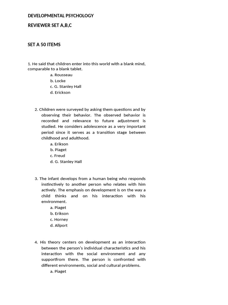 Developmental Psychology Reviewer Set | PDF | Developmental Psychology ...