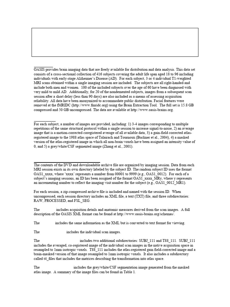 Oasis Cross-Sectional Facts | PDF | Dementia