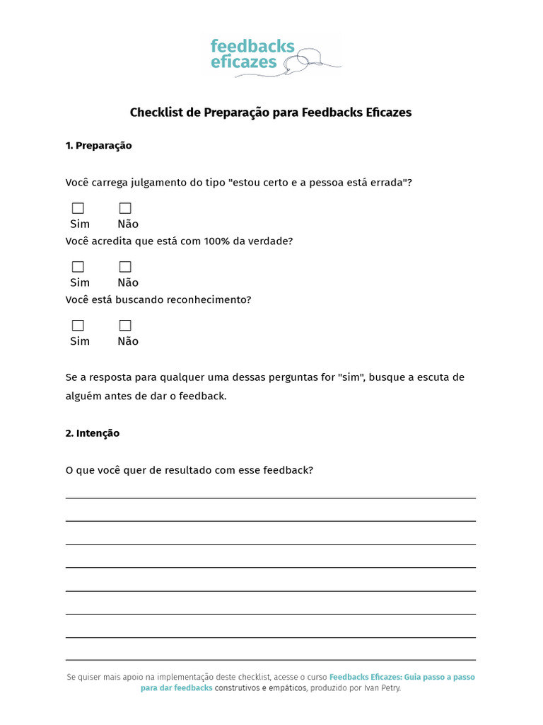 (BÔNUS) Checklist de Preparação para Feedback | PDF | Comentários