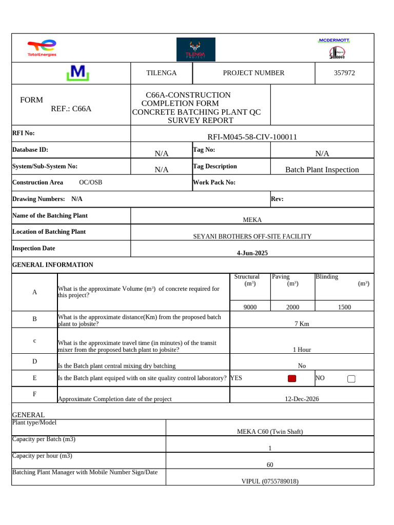 Batching Plant Inspection Report 2025 | PDF | Construction Aggregate ...