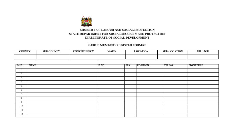 Group Members Register Template | PDF
