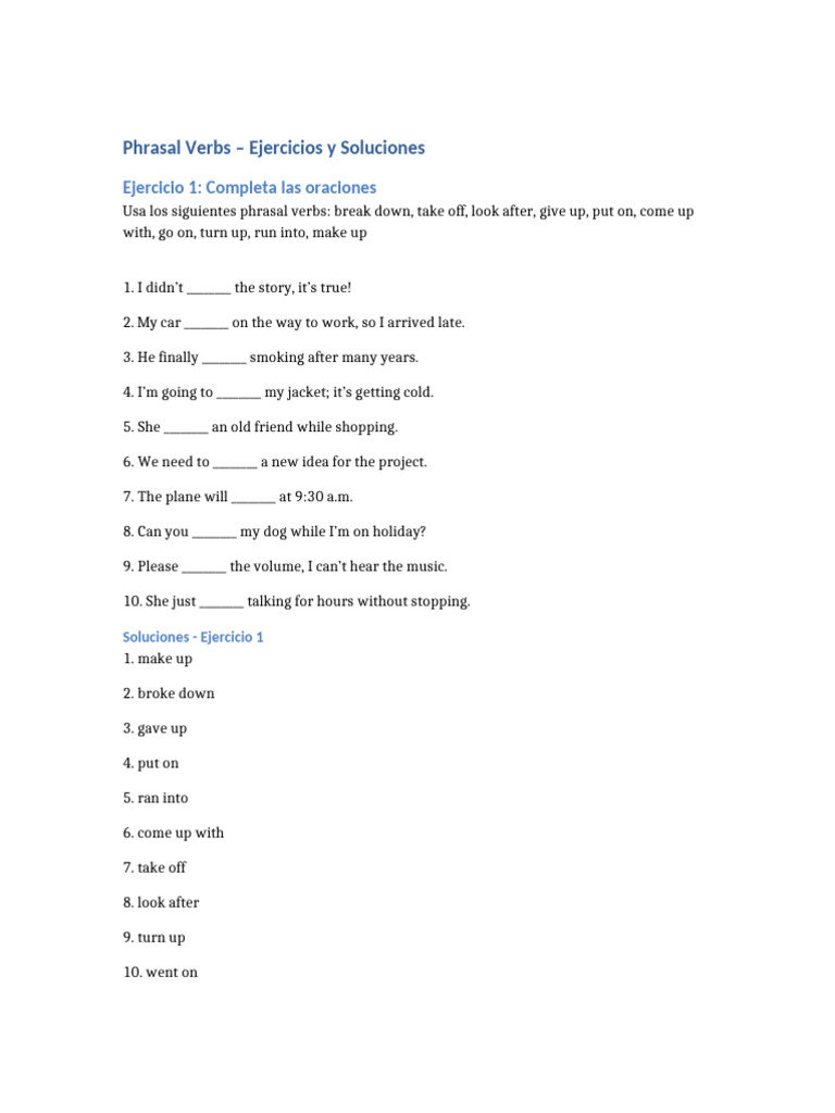 Phrasal Verbs Ejercicios Y Soluciones Pdf
