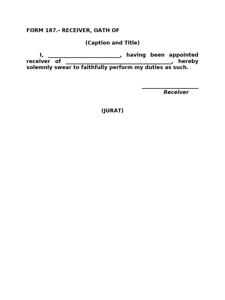 Receiver Oath Form 187 Template | PDF