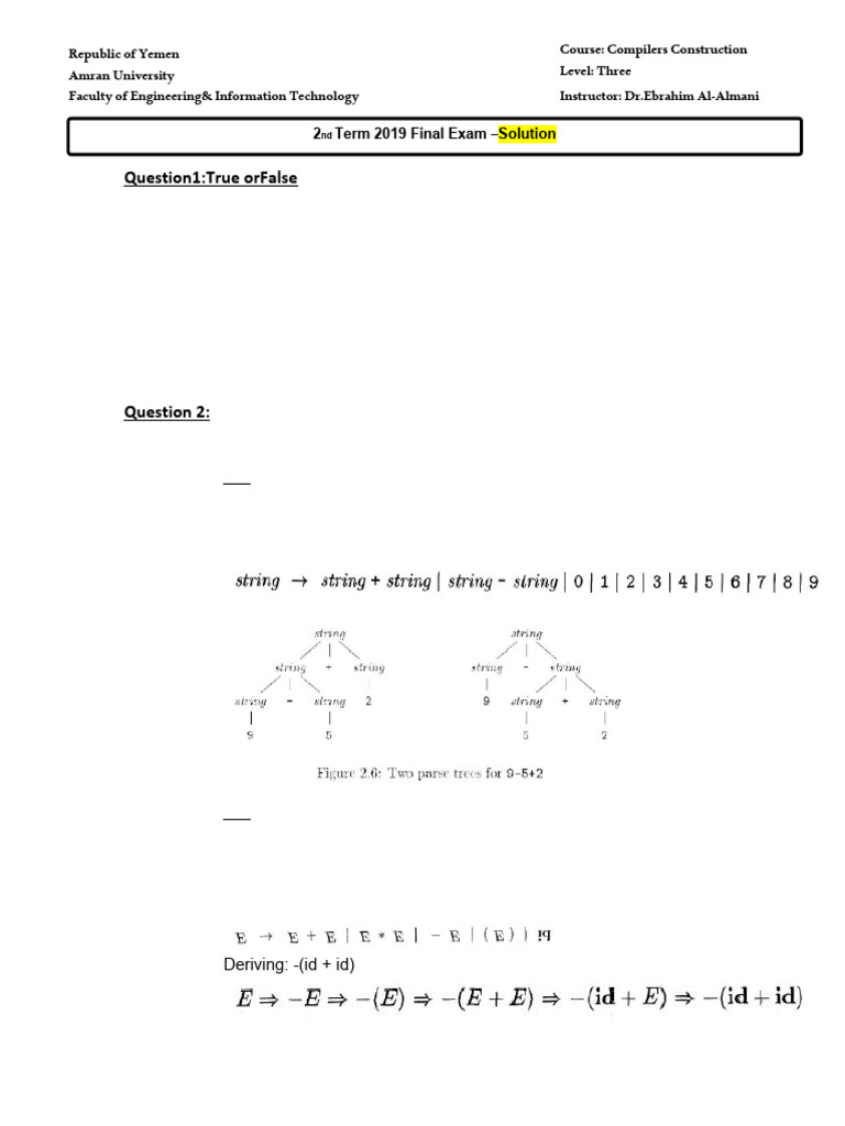 Compiler Construction Exam Solutions | PDF | Parsing | Linguistics