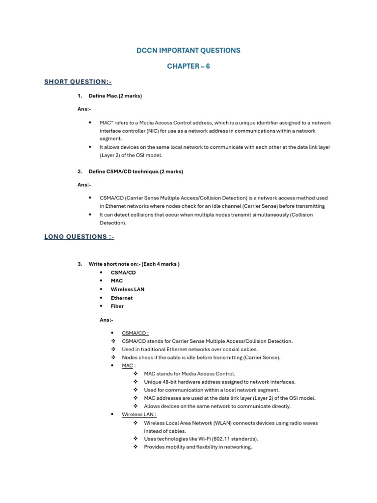 DCCN Imp Questions Chapter 6 | PDF | Computer Network | Network Topology