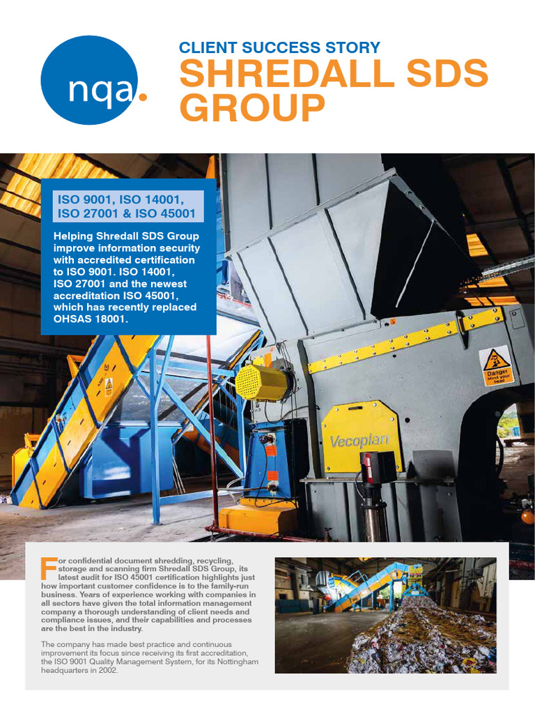 Shredall SDS Group: ISO 45001 Success | PDF | Occupational Safety And ...