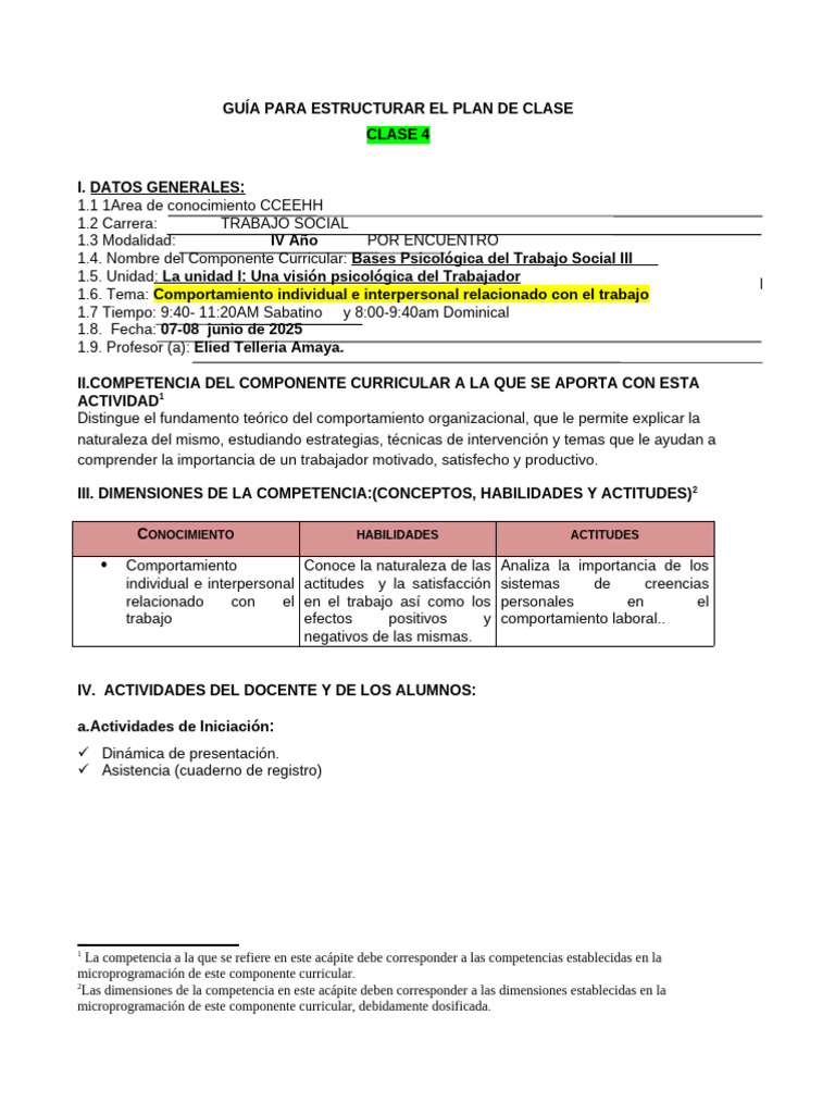 Estructura del Plan de Clase en Trabajo Social | PDF | Comportamiento ...