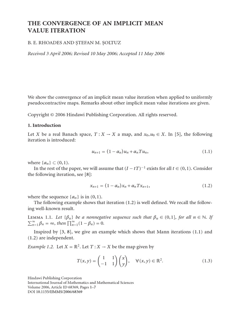 2006 Soltuz MC - The Convergence of An Implicit Mean Value Iteration ...