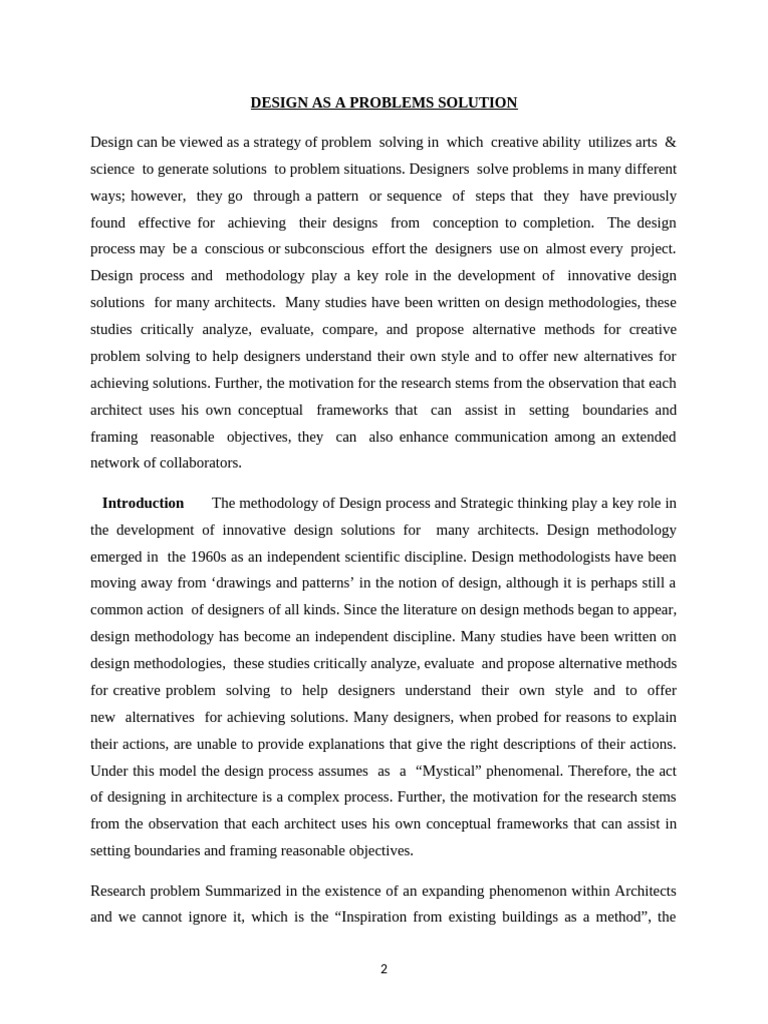 Design As A Problem Solution | PDF | Methodology | Thought