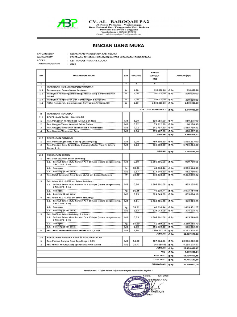 Rincian Uang Muka | PDF