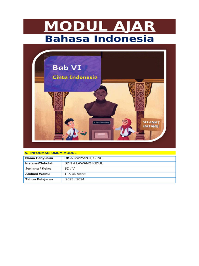 Modul Ajar Bahasa Indonesia Kelas 5 | PDF