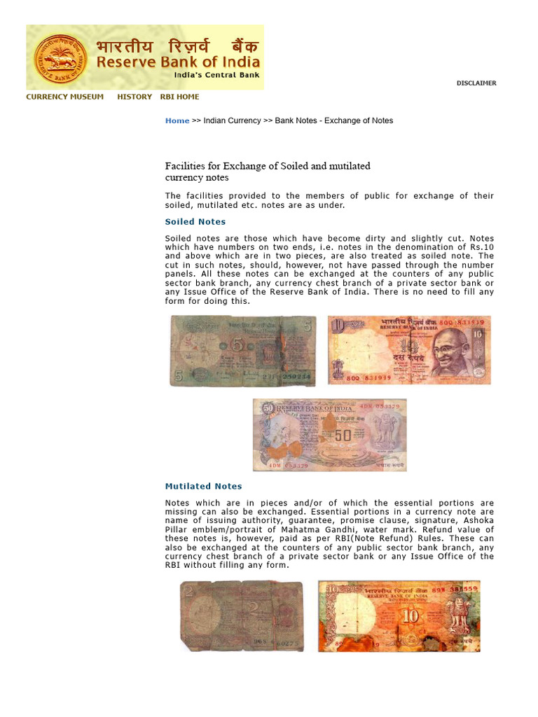 Soiled vs Mutilated Currency Notes | PDF | Private Sector | Reserve ...