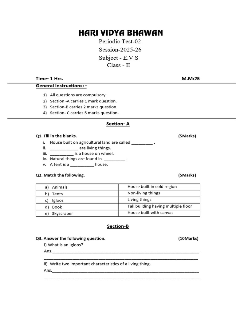 New Evs Paper 2nd Class | PDF