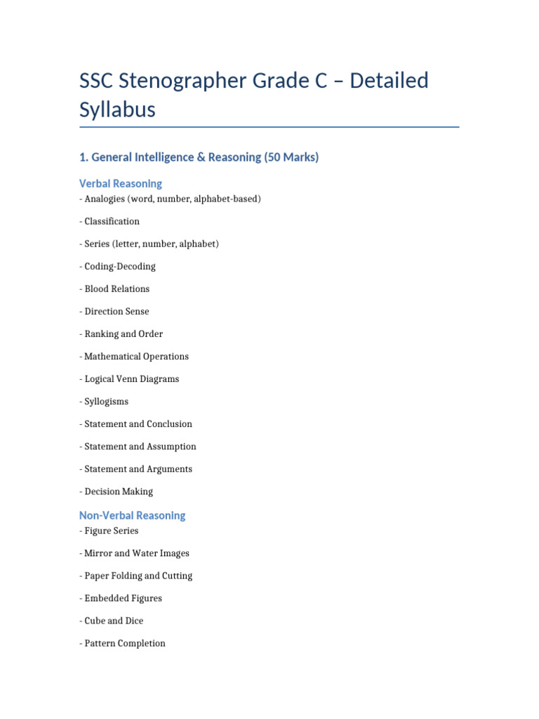 SSC Stenographer Grade C Syllabus 2025 | PDF