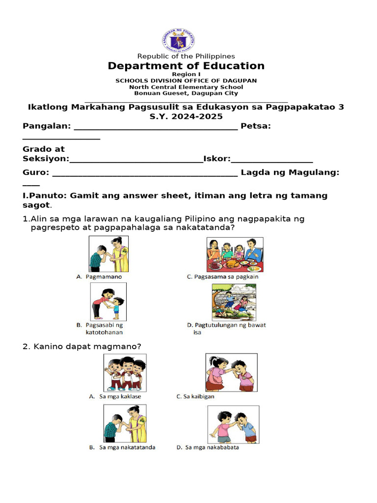 Grade 3 Q3 Test Esp | PDF
