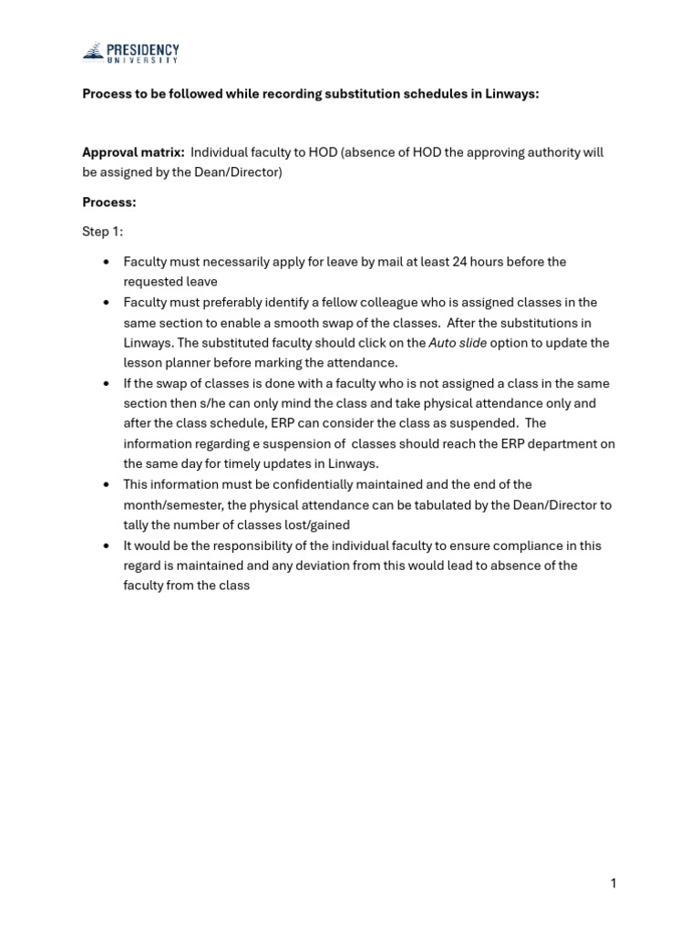 Linways ERP: Faculty Substitution Process | PDF