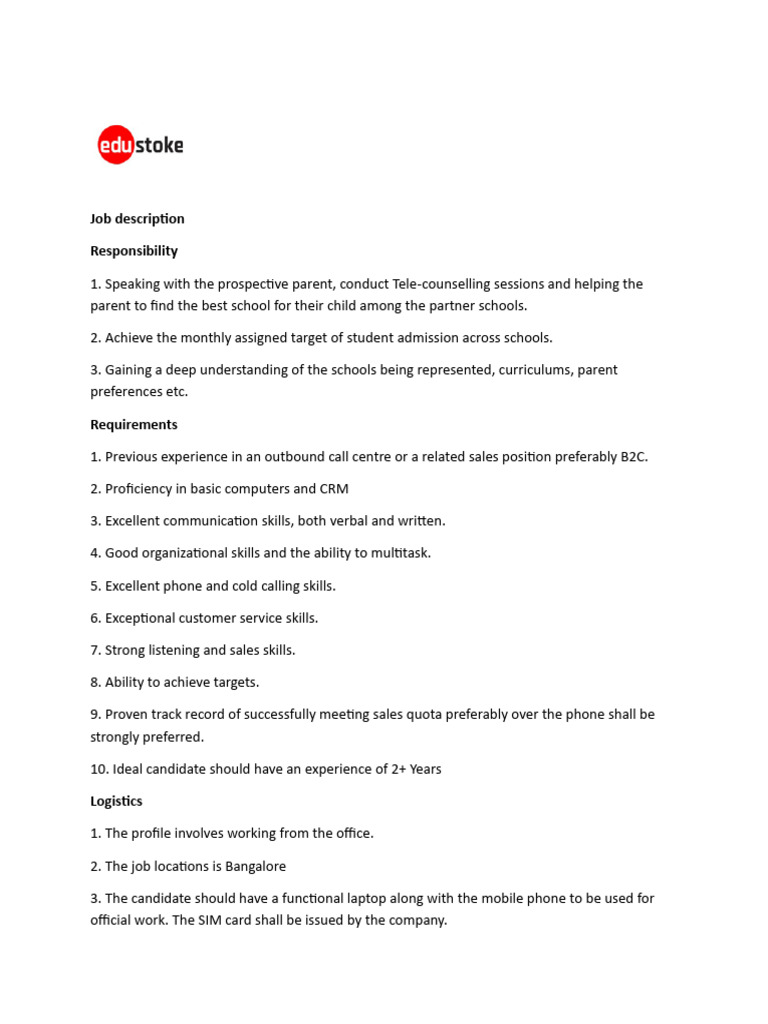 Tele-Counselor Job Description | PDF
