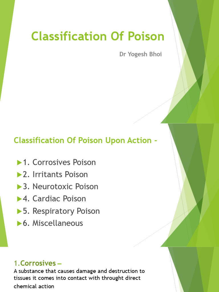Classification of Poison DR Yogesh Bhoi | PDF | Acid | Poison