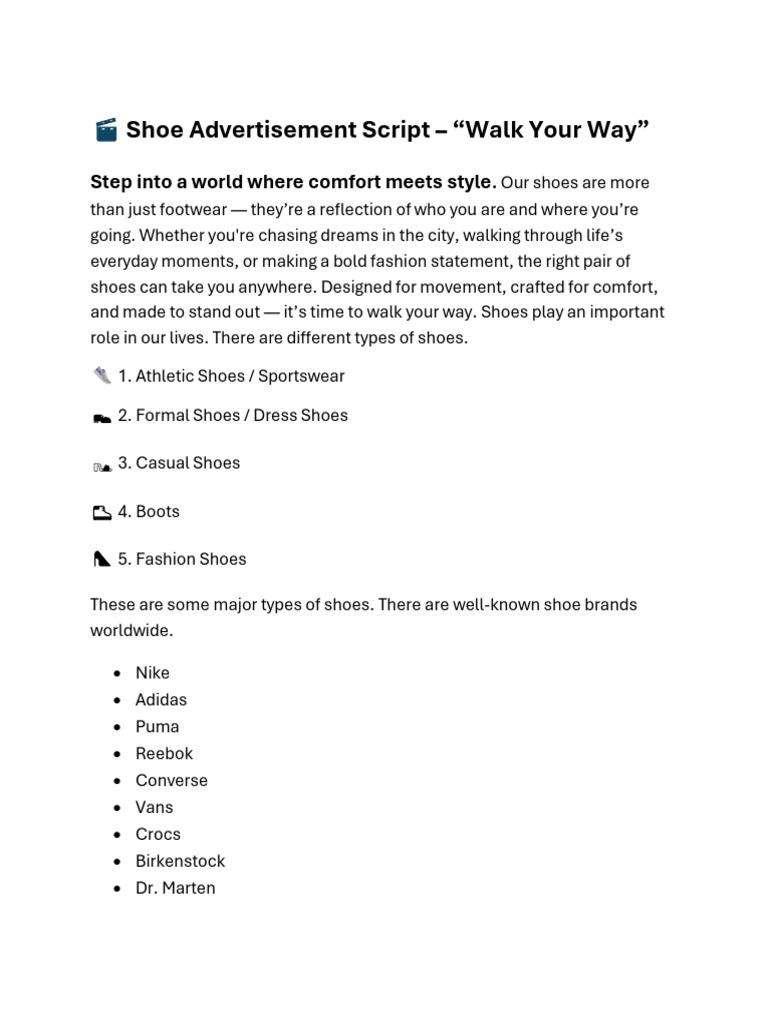 VoltStep Shoe Advertisement Script | PDF