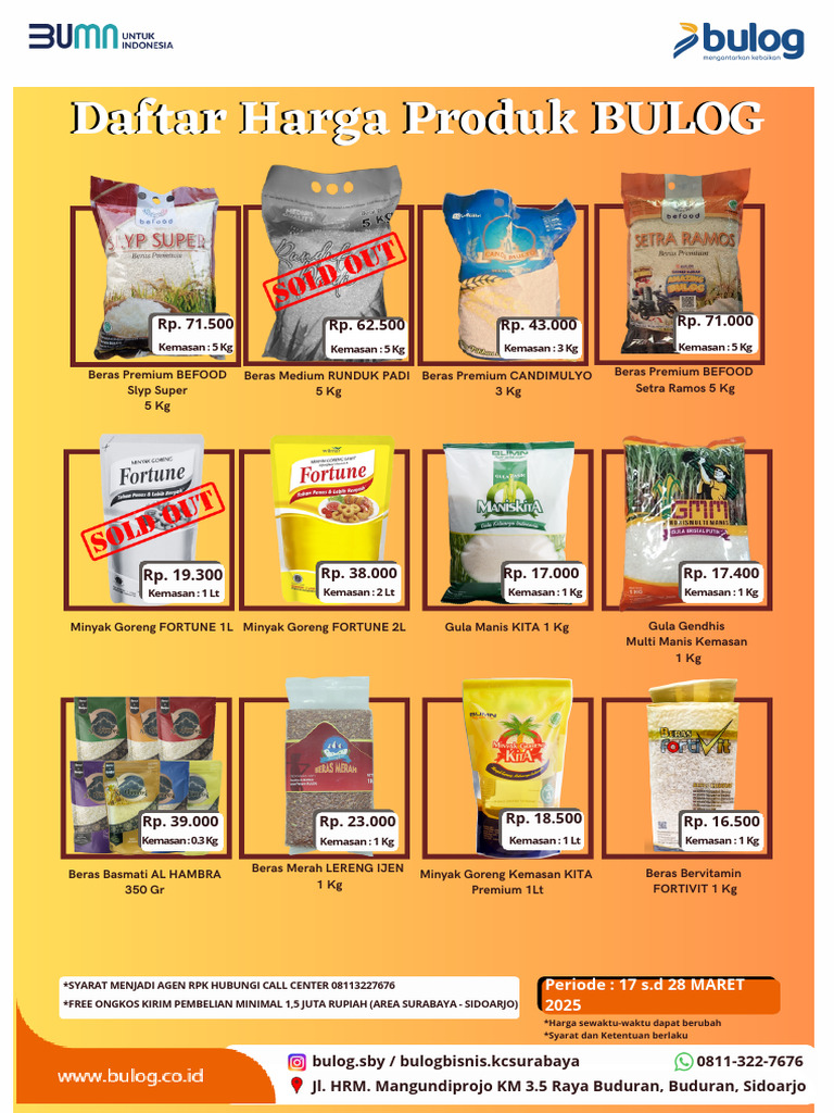 Daftar Harga Bulog 17-28 Mar 2025 | PDF