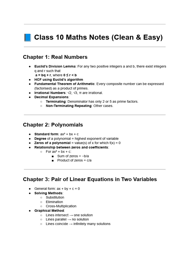 Class 10 Maths Comprehensive Notes | PDF | Mathematics | Number Theory