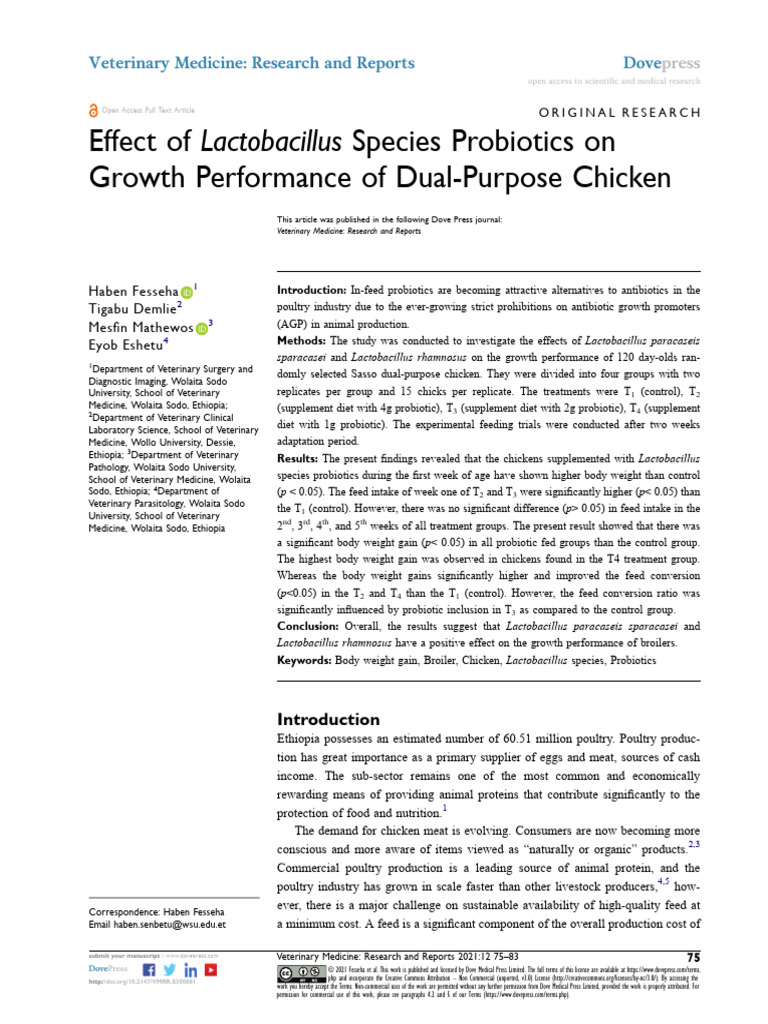 Effect of Lactobacillus Species Probiotics On Grow | PDF | Probiotic ...