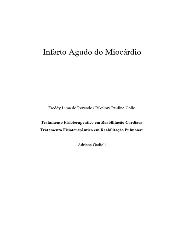 Infarto Agudo do Miocárdio: Causas e Tratamento | PDF | Infarto do ...