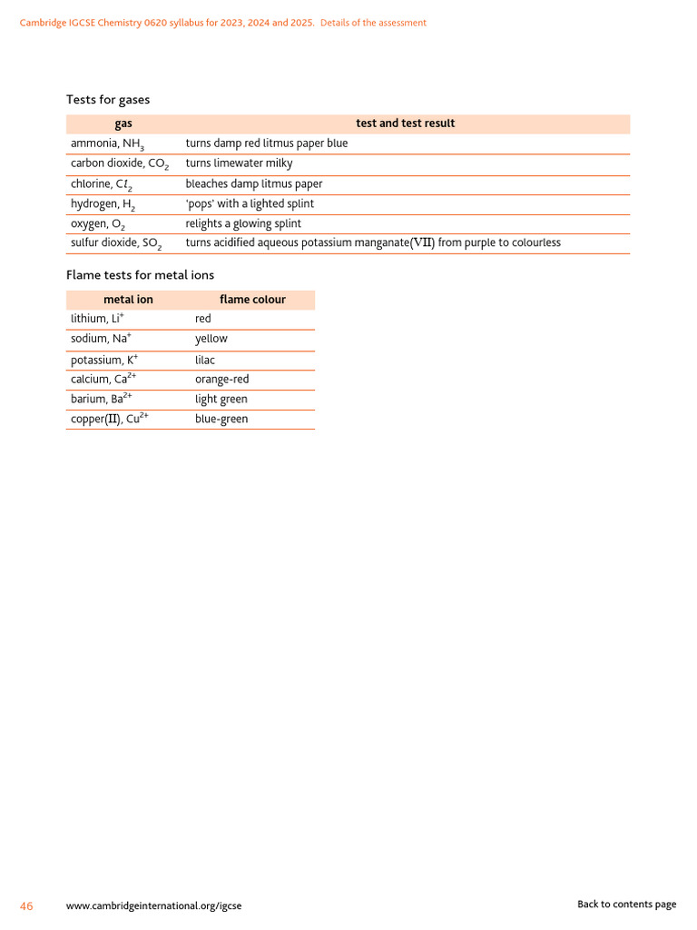 IGCSE Chemistry Gas Tests & Flame Colors | PDF