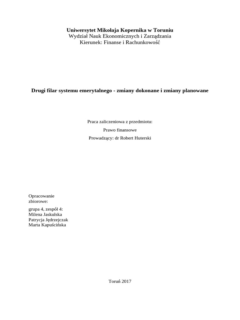 Drugi Filar Systemu Emerytalnego - Zmiany Dokonane I Zmiany Planowane | PDF