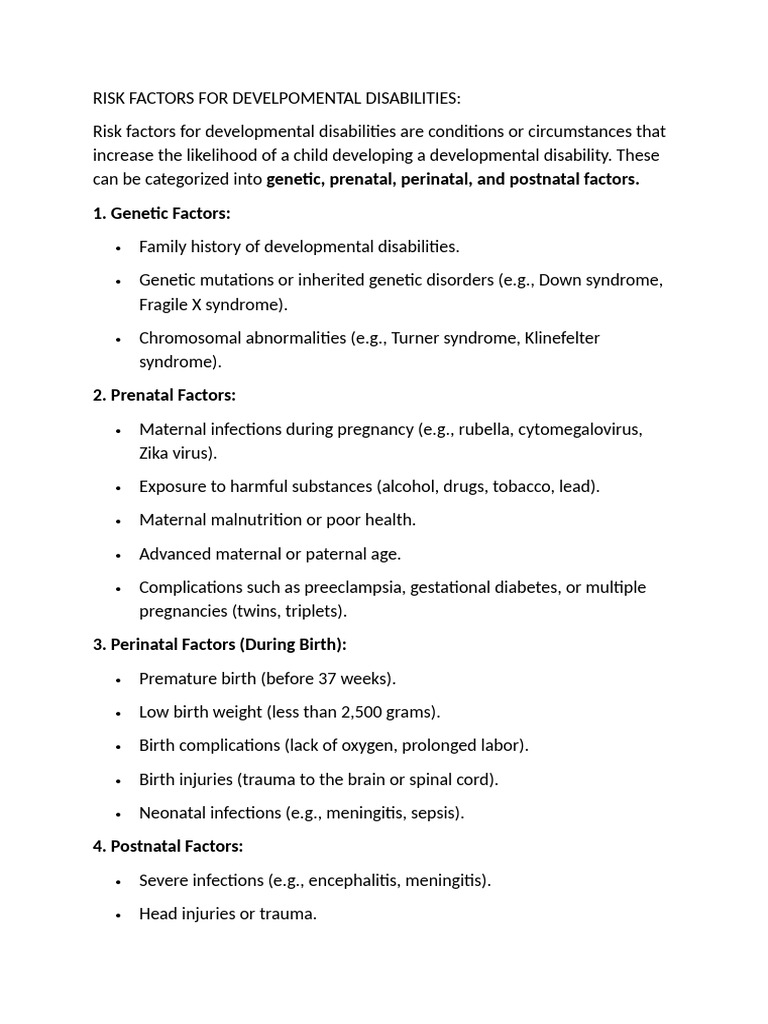 Developmental Disabilities Risk Factors | PDF