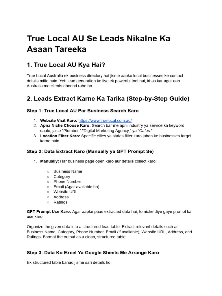 True Local AU Se Leads Kaise Nikalein | PDF