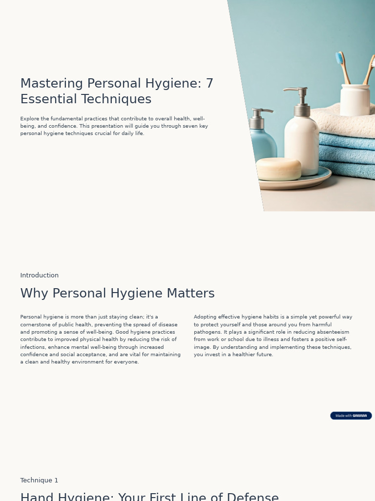 Essential Personal Hygiene Techniques | PDF | Hygiene | Oral Hygiene