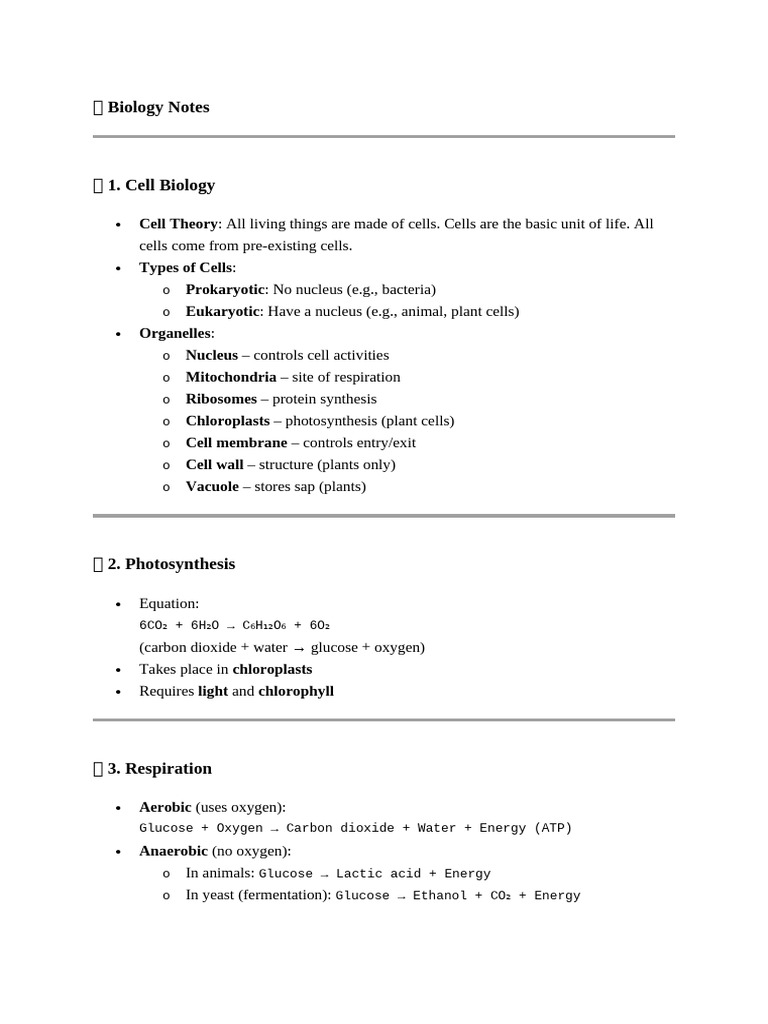 IB Biology Notes 2025 Overview | PDF | Cell (Biology) | Biology