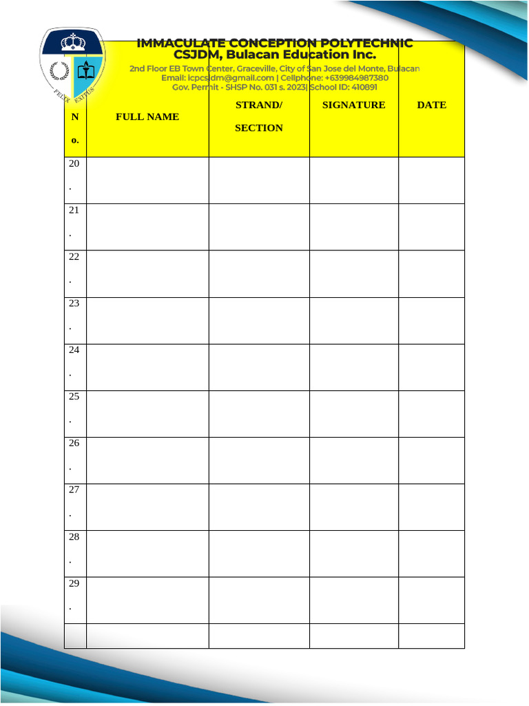 Student Signature Log Template | PDF