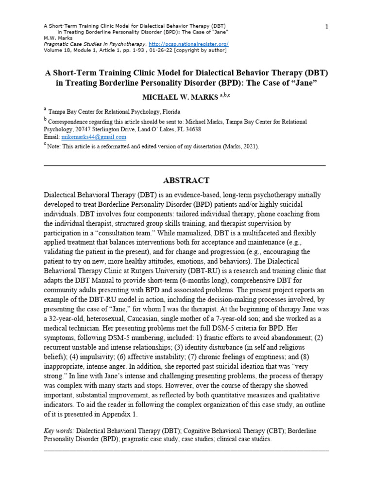 DBT Model for Borderline Personality Disorder | PDF | Dialectical ...