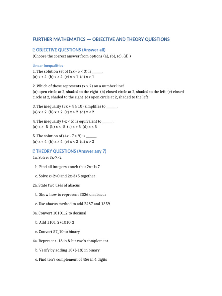 Further Mathematics Practice Questions | PDF