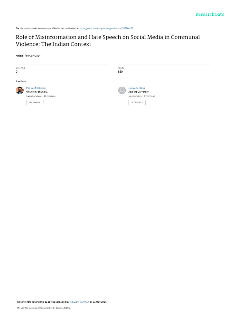 Misinformation and Hate Speech in India | PDF | Social Media | Popular ...