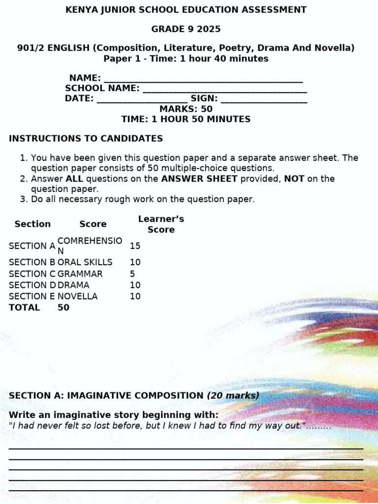 Grade 9 English Assessment Paper 2025 | PDF | Poetry