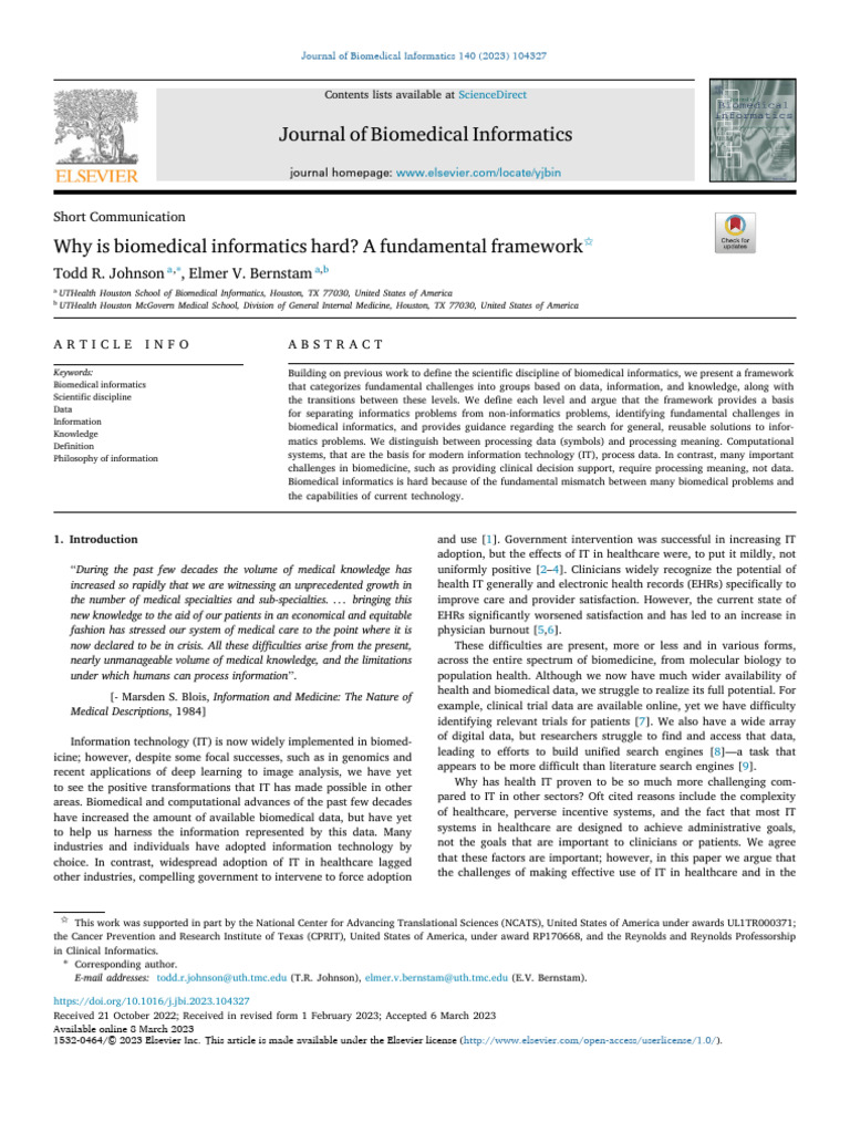 Why Is Biomedical Informatics Hard? | PDF | Information | Computer Science