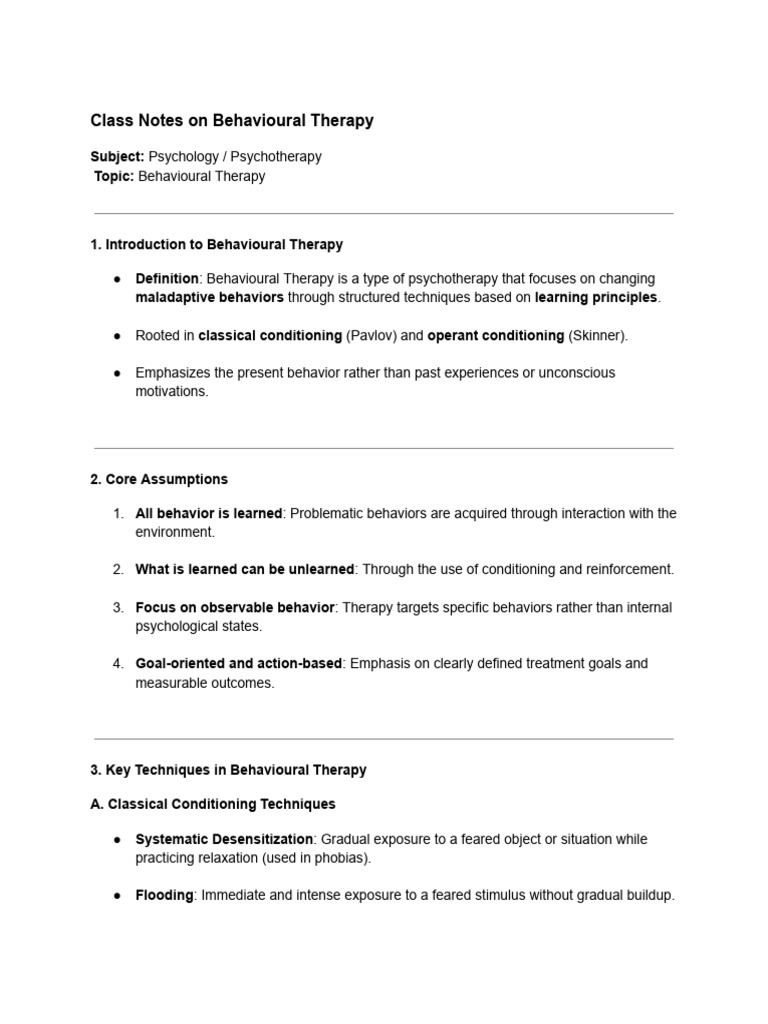 Behavioural Therapy Overview and Techniques | PDF | Behaviour Therapy ...