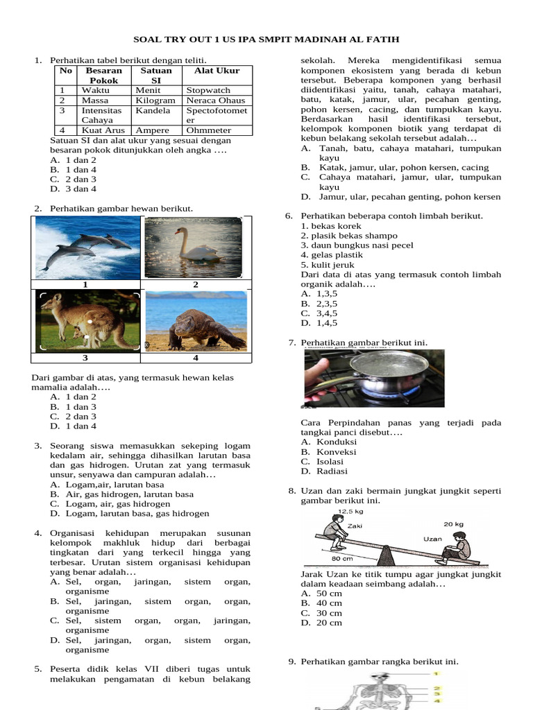 Soal Try Out IPA SMPIT Madinah Al Fatih | PDF