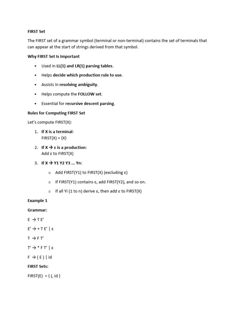 Understanding FIRST Set in Parsing | PDF | Parsing | Theoretical ...