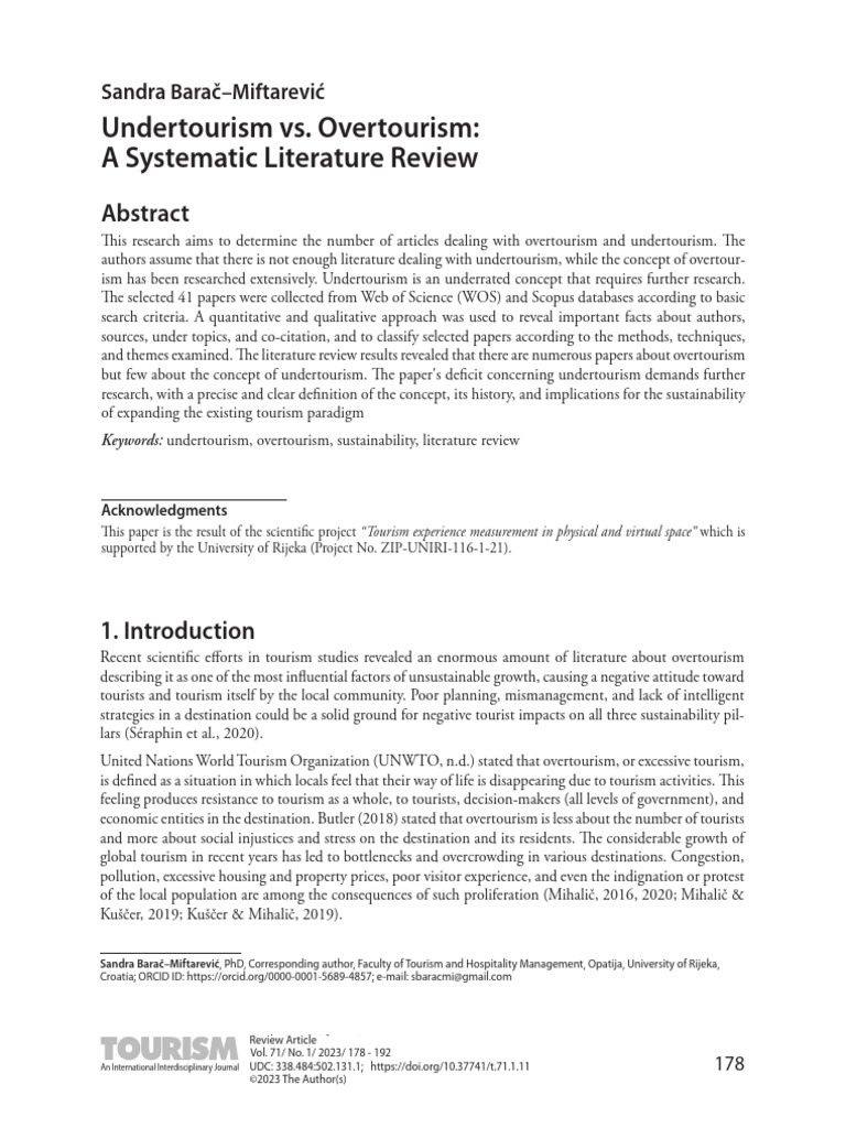 Undertourism vs. Overtourism Analysis | PDF | Tourism | Systematic Review