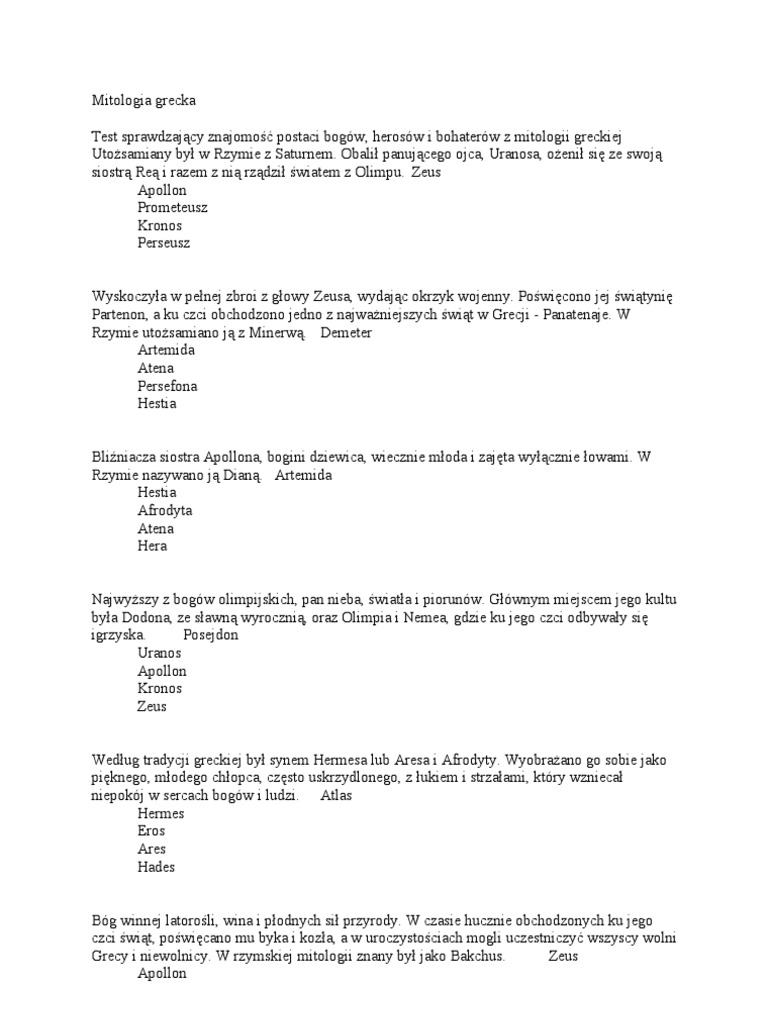 Sprawdzian Z Mitologii Klasa 5 Pdf