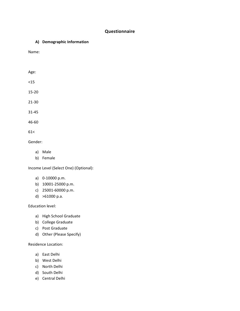 Questionnaire | PDF