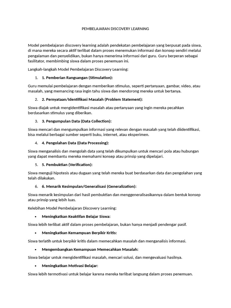 Model Pembelajaran Discovery Learning | PDF