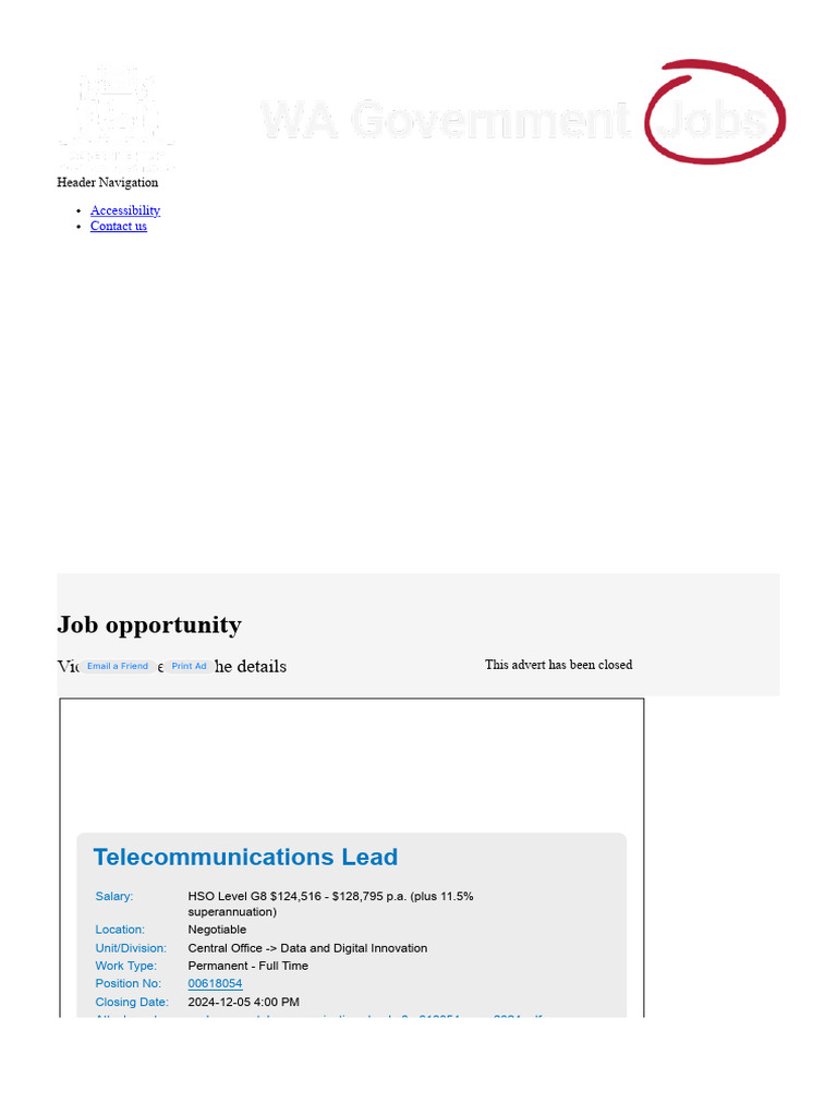WA Government Jobs - Telecommunications Lead | PDF | Employment ...