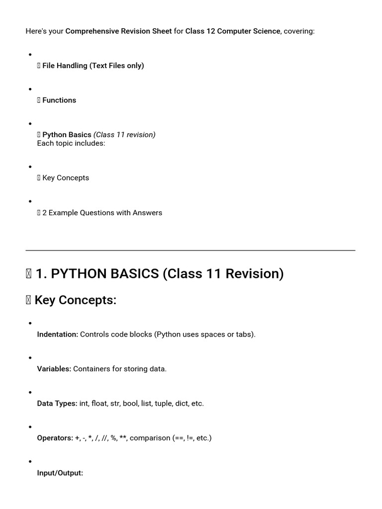 Class 12 Computer Science Revision Guide | PDF | Parameter (Computer ...