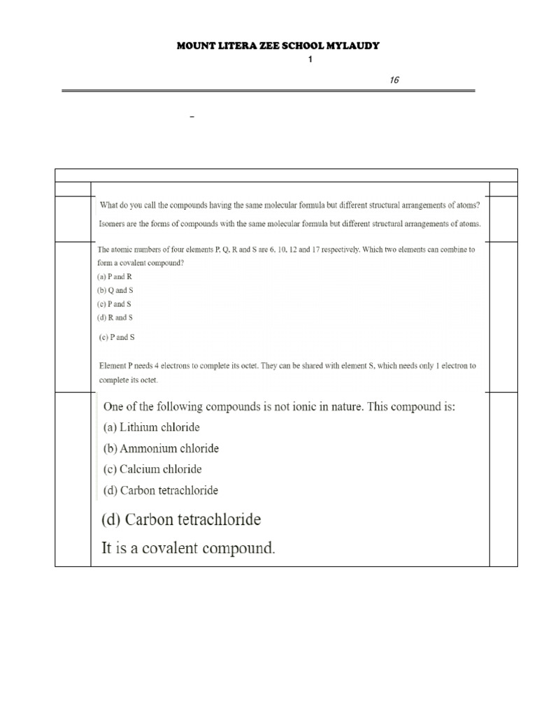 Grade XA Chemistry Weekly Test 11 | PDF | Carbon | Chemical Compounds